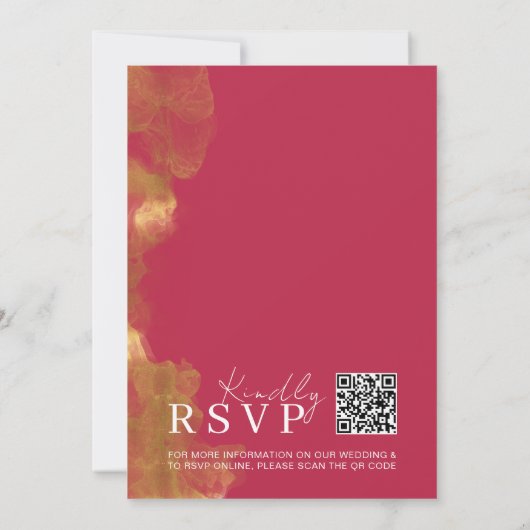 ミニマル金ゴールドとピンクレッドマゼンダ結婚ーズ 招待状 (裏面)