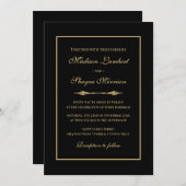 ミニマル金ゴールドとブラックエレガントな結婚式 招待状 (正面/裏面)