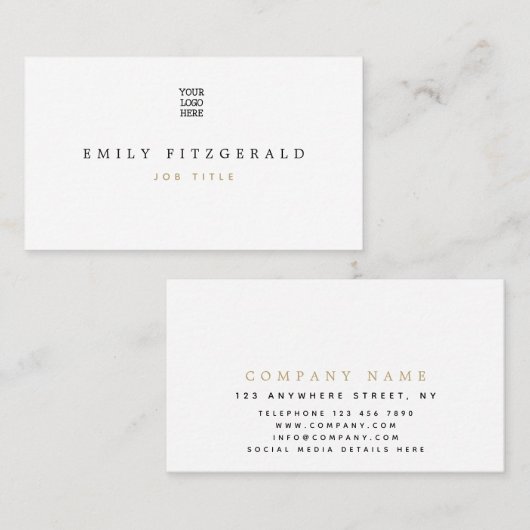 ミニマル金ゴールドとブラックタイポグラフィ/あなたのロゴ 名刺 (正面/裏面)