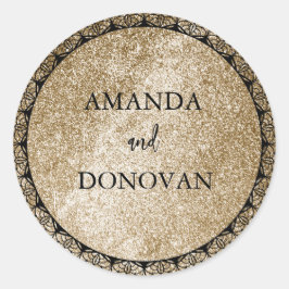 ミニマル金ゴールドとブラック結婚の封筒用シール ラウンドシール