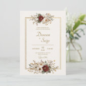 ミニマル金ゴールドとブルゴーニュのフローラ結婚ズ 招待状 (スタンド正面)
