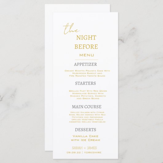 ミニマル金ゴールドと前夜の白結婚色 メニュー (正面/裏面)