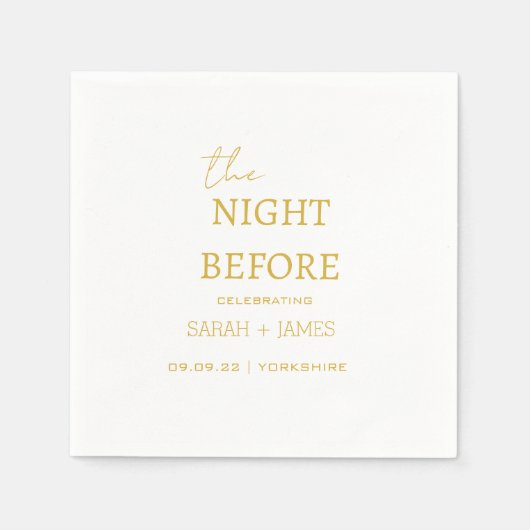 ミニマル金ゴールドと前夜の白結婚 スタンダードカクテルナプキン (正面)