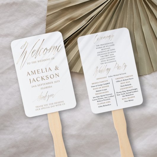 ミニマル金ゴールドと白結婚人式 ハンドファン