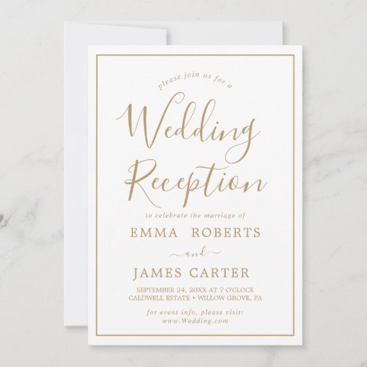 ミニマル金ゴールドウェディングレセプション招待状 招待状 (正面)
