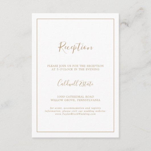 ミニマル金ゴールドウェディングレセプション挿入カード エンクロージャーカード (正面)