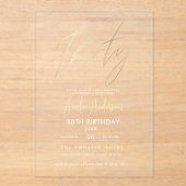 ミニマル金ゴールドエレガントスクリプト30th誕生日 アクリル招待状 (正面)