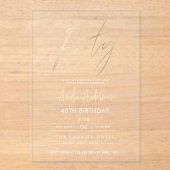 ミニマル金ゴールドエレガントスクリプト40th誕生日 アクリル招待状 (正面)