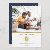 ミニマル金ゴールドエレガントスノーフレークフォトラブ&ヘルス シーズンカード (正面/裏面)