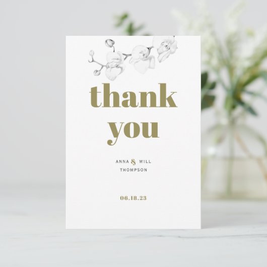ミニマル金ゴールドオーキッ結婚ト写真の提供 サンキューカード (スタンド正面)