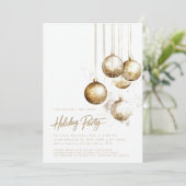 ミニマル金ゴールドオーナメントバウブルクリスマスパーティー 招待状 (スタンド正面)