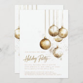 ミニマル金ゴールドオーナメントバウブルクリスマスパーティー 招待状 (正面/裏面)