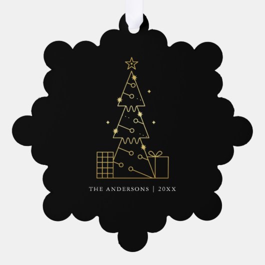 ミニマル金ゴールドクリスマスツリーモダンブラック オーナメントカード (裏面)