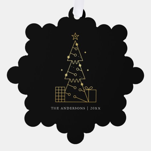 ミニマル金ゴールドクリスマスツリーモダンブラック オーナメントカード (正面)