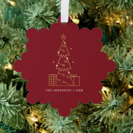 ミニマル金ゴールドクリスマスツリーモダンレッド オーナメントカード