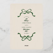 ミニマル金ゴールドクリスマスボウ | フォト 箔シーズンカード (裏面)