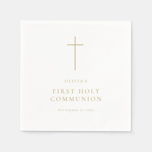 ミニマル金ゴールドクロスファースト聖餐式 スタンダードカクテルナプキン (正面)