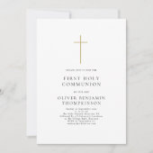 ミニマル金ゴールドクロスファースト聖餐式 招待状 (正面)