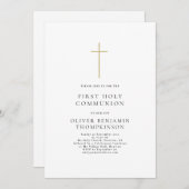 ミニマル金ゴールドクロスファースト聖餐式 招待状 (正面/裏面)