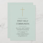 ミニマル金ゴールドクロスファースト聖餐式 招待状 (正面/裏面)