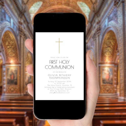ミニマル金ゴールドクロスファースト聖餐式 招待状