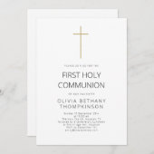ミニマル金ゴールドクロスファースト聖餐式 招待状 (正面/裏面)
