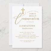 ミニマル金ゴールドクロス書道第一聖餐式 招待状 (正面)