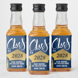 ミニマル金ゴールドグラッドキャップススタイリッシュクリプト卒業 リキュールボトルラベル