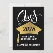 ミニマル金ゴールドグラッドキャップススタイリッシュクリプト卒業 招待状 (正面)