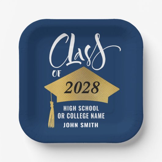 ミニマル金ゴールドグラッドキャップスタイリッシュ卒業パーティー ペーパープレート (正面)