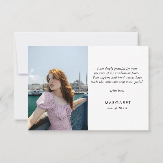 ミニマル金ゴールドグラッモダンド写真卒業 サンキューカード (裏面)