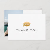 ミニマル金ゴールドグラッモダンド写真卒業 サンキューカード (正面/裏面)