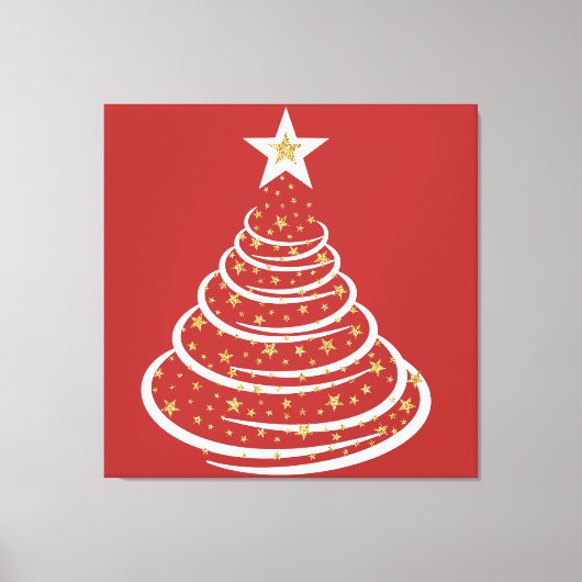 ミニマル金ゴールドグリッタークリスマスツリー キャンバスプリント (正面)