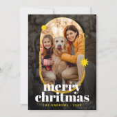 ミニマル金ゴールドグリッタークリスマスファミリー写真 シーズンカード (正面)