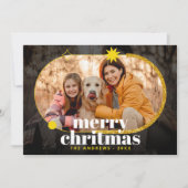 ミニマル金ゴールドグリッタークリスマスファミリー写真 シーズンカード (正面)