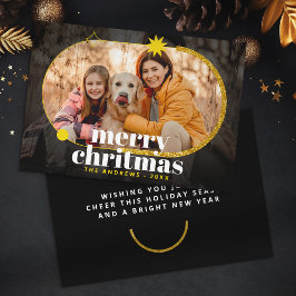 ミニマル金ゴールドグリッタークリスマスファミリー写真 シーズンカード