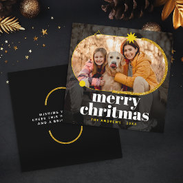 ミニマル金ゴールドグリッタークリスマスファミリー写真 シーズンカード