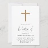 ミニマル金ゴールドグリッタークロスフォトバプテスマ 招待状 (正面)