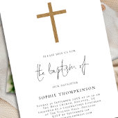 ミニマル金ゴールドグリッタークロスフォトバプテスマ 招待状