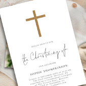 ミニマル金ゴールドグリッタークロスフォト《キリスト教》洗礼式や命名式 招待状
