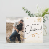 ミニマル金ゴールドグリッター写真クリスマス シーズンカード (スタンド正面)