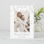 ミニマル金ゴールドグレーオーナメントクリスマスフォト シーズンカード (スタンド正面)