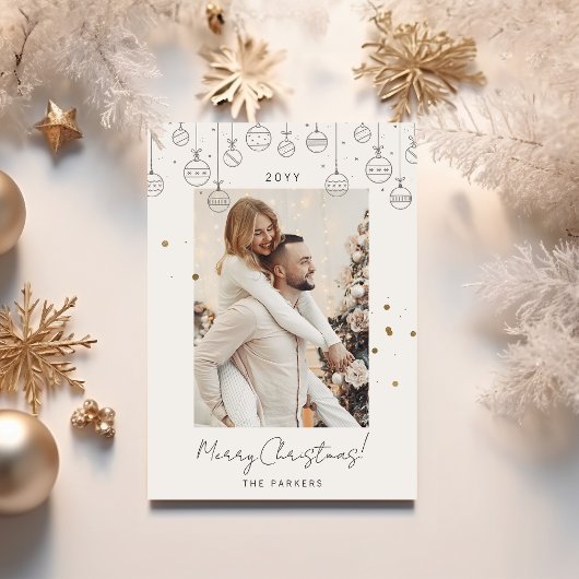 ミニマル金ゴールドグレーオーナメントクリスマスフォト シーズンカード