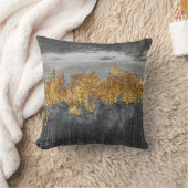 ミニマル金ゴールドグレー抽象芸術ブラシストロークモダン クッション (ブランケット)