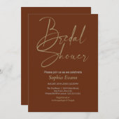 ミニマル金ゴールドシルバーシナモンブライダルシャワー 招待状 (正面/裏面)