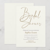 ミニマル金ゴールドシルバーホワイトクリームブライダルシャワー 招待状 (正面/裏面)
