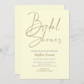 ミニマル金ゴールドシルバーライトイエローブライダルシャワー 招待状 (正面/裏面)