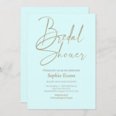 ミニマル金ゴールドシルバーライトシアンブライダルシャワー 招待状 (正面/裏面)