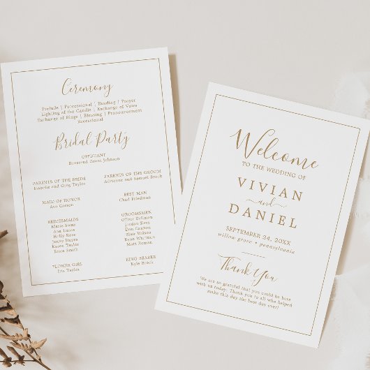 ミニマル金ゴールドシンプル印刷可能結婚式 プログラム