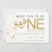 ミニマル金ゴールドジェムファースト誕生日パーティー招待状 招待状 (正面)